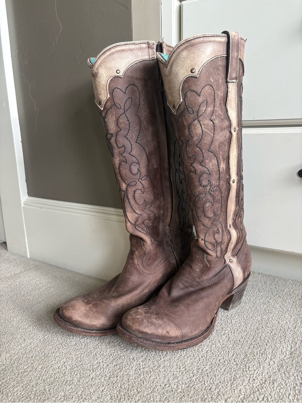 Corral Brown and Tan Over-the-Knee Western Boots